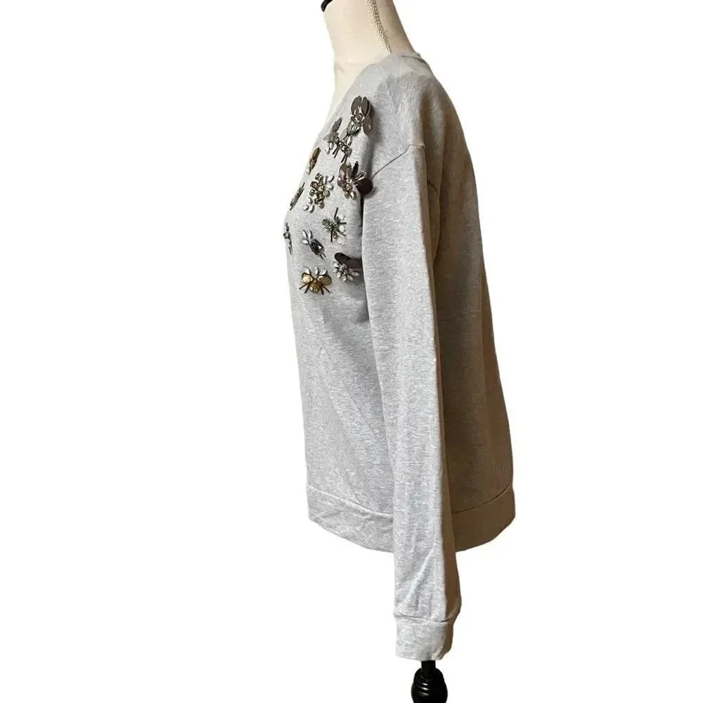 Halogen Heather Gray Rhinestone Embellished Sweatshirt Size S - Picture 9 of 15